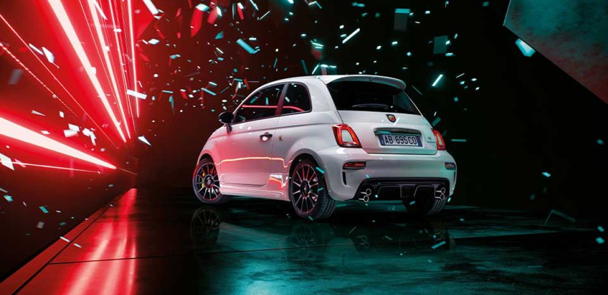 White Abarth 695 in a shattering surround