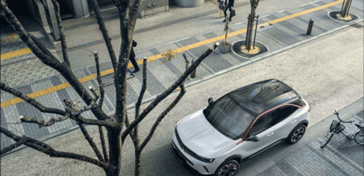 Artic white Vauxhall parked in a paved street