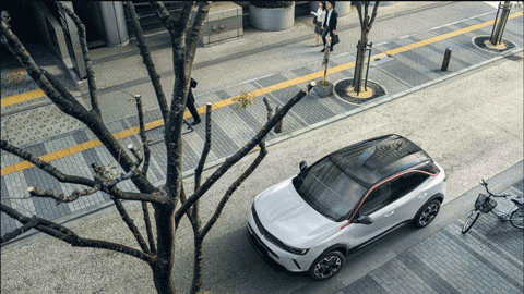 White Vauxhall parked in a paved street